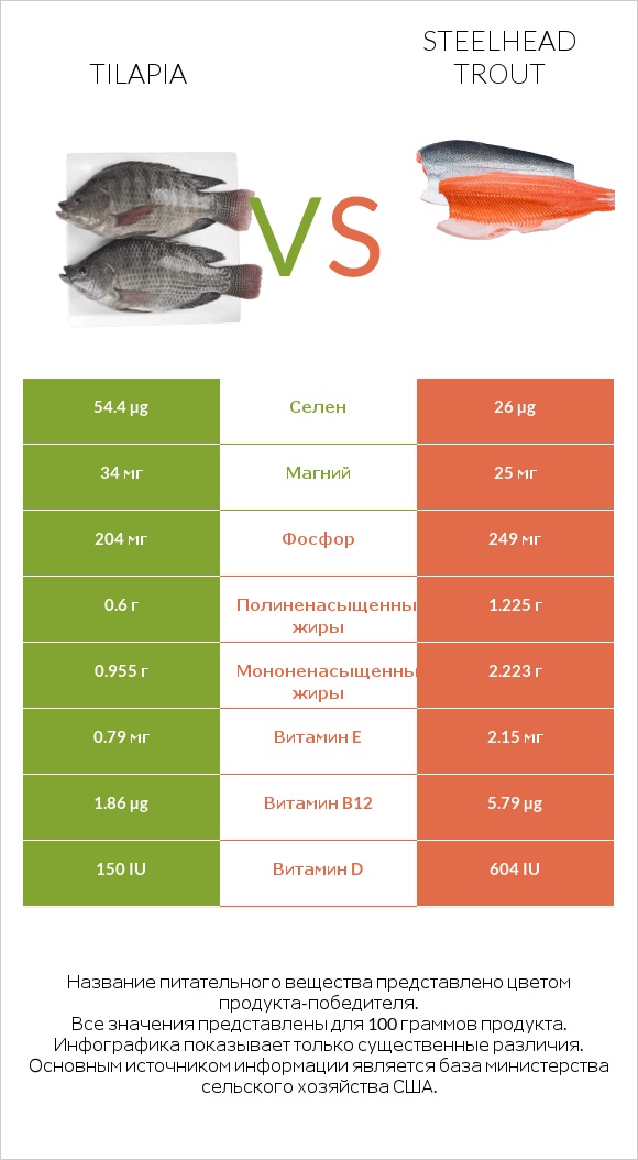 Tilapia vs Steelhead trout infographic