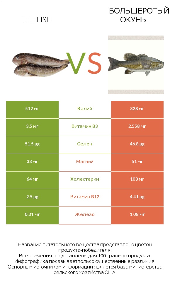 Tilefish vs Большеротый окунь infographic