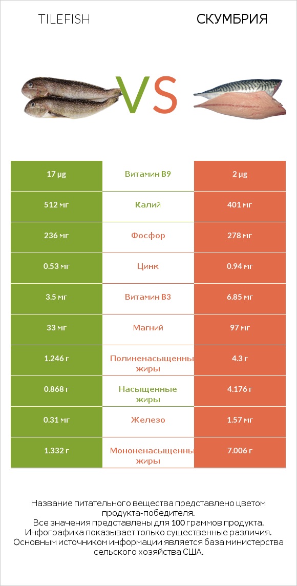 Tilefish vs Скумбрия infographic