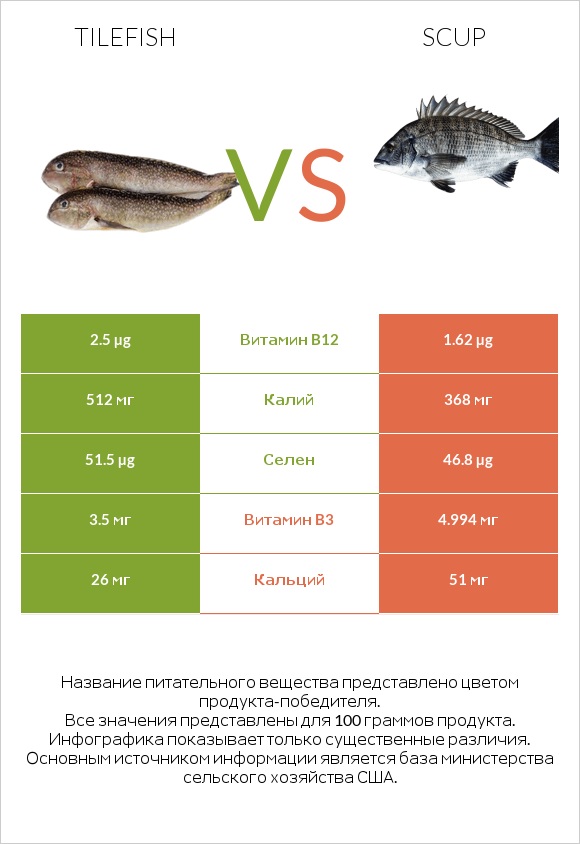 Tilefish vs Scup infographic