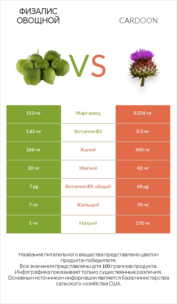 Физалис овощной vs Cardoon infographic