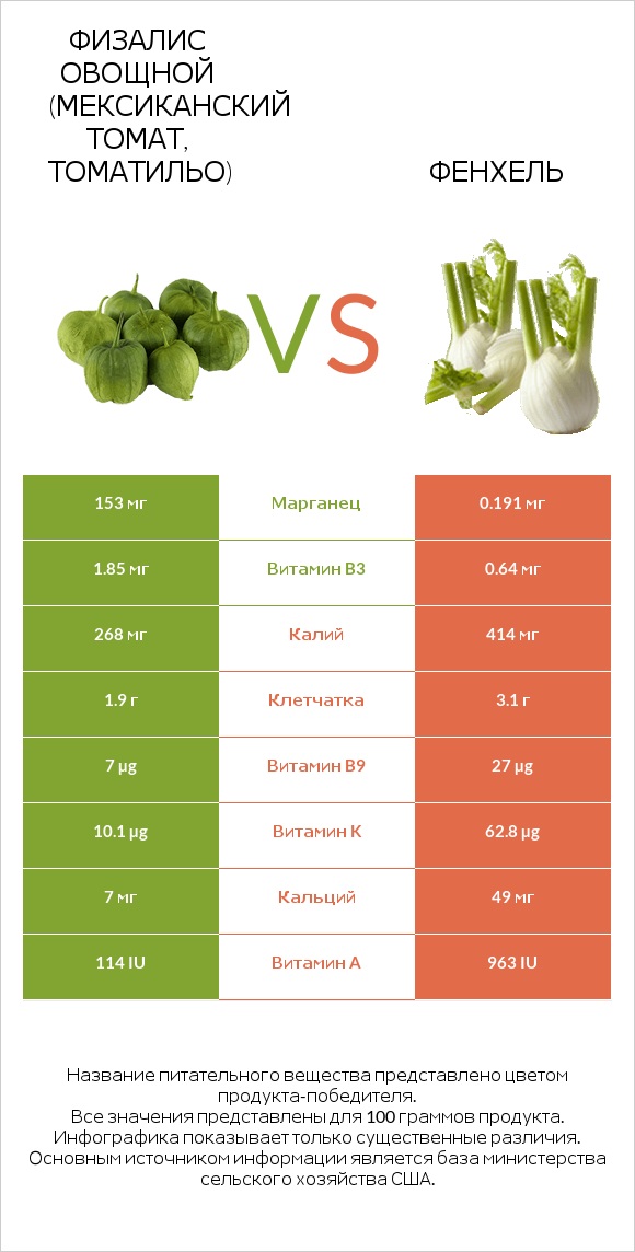 Физалис овощной (мексиканский томат, томатильо) vs Фенхель infographic