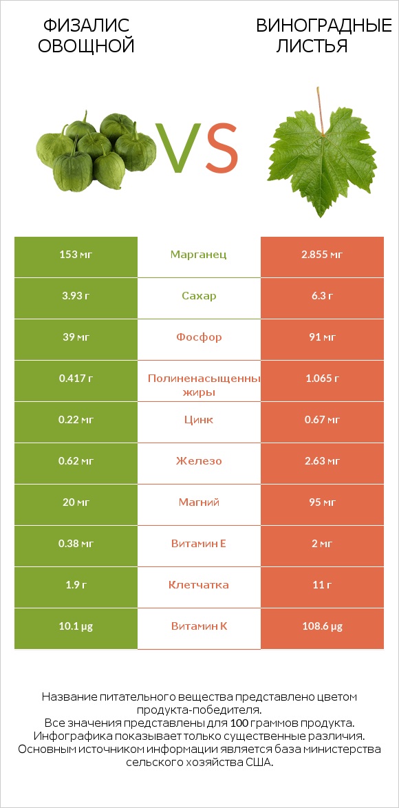 Физалис овощной vs Виноградные листья infographic