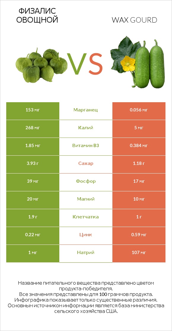Физалис овощной vs Wax gourd infographic