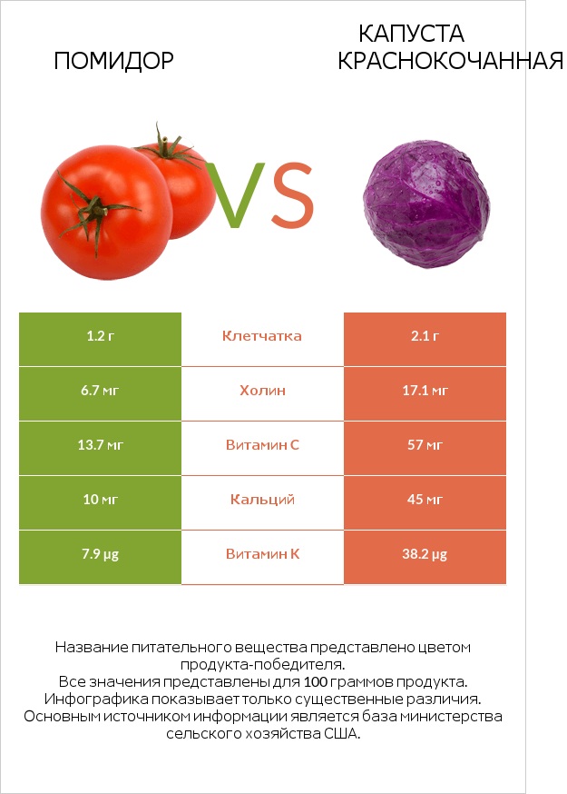 Помидор  vs Капуста краснокочанная infographic