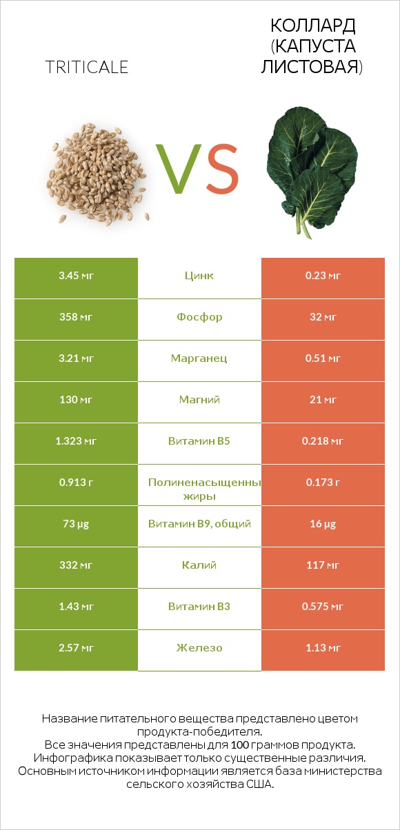 Triticale vs Коллард (капуста листовая) infographic