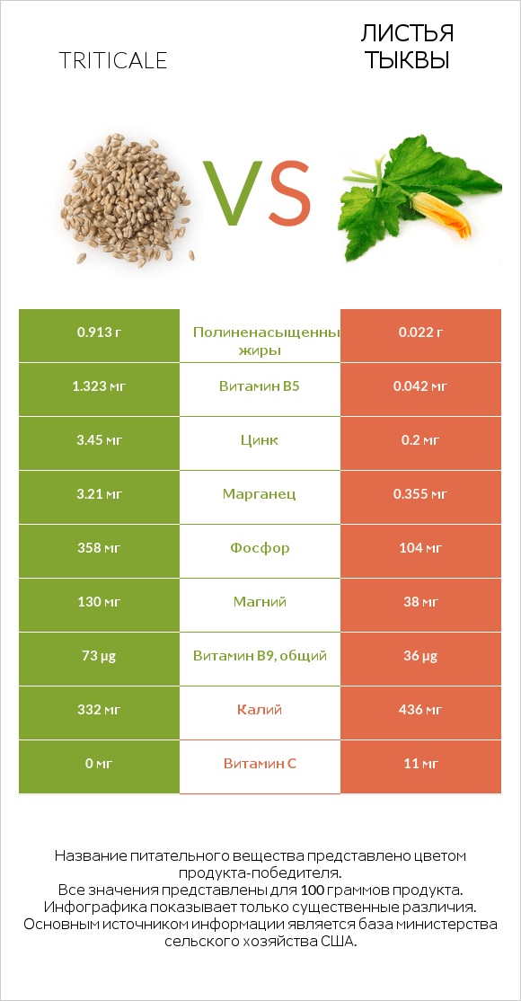 Triticale vs Листья тыквы infographic