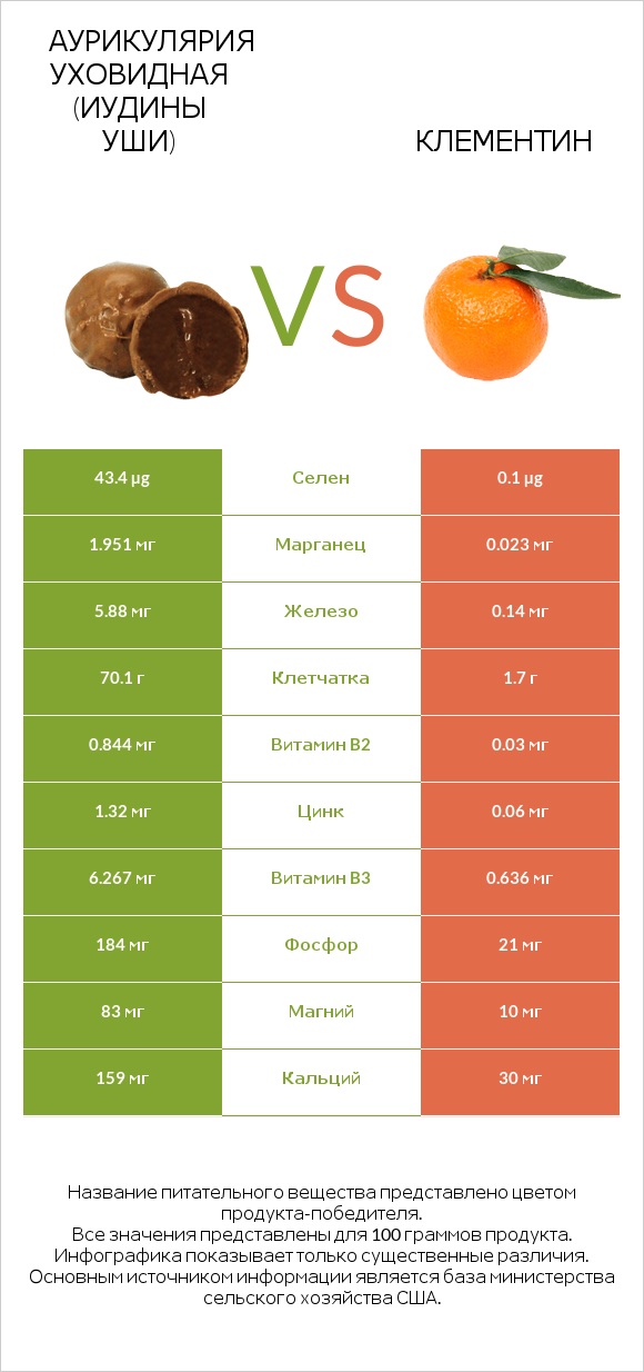 Аурикулярия уховидная (Иудины уши) vs Клементин infographic