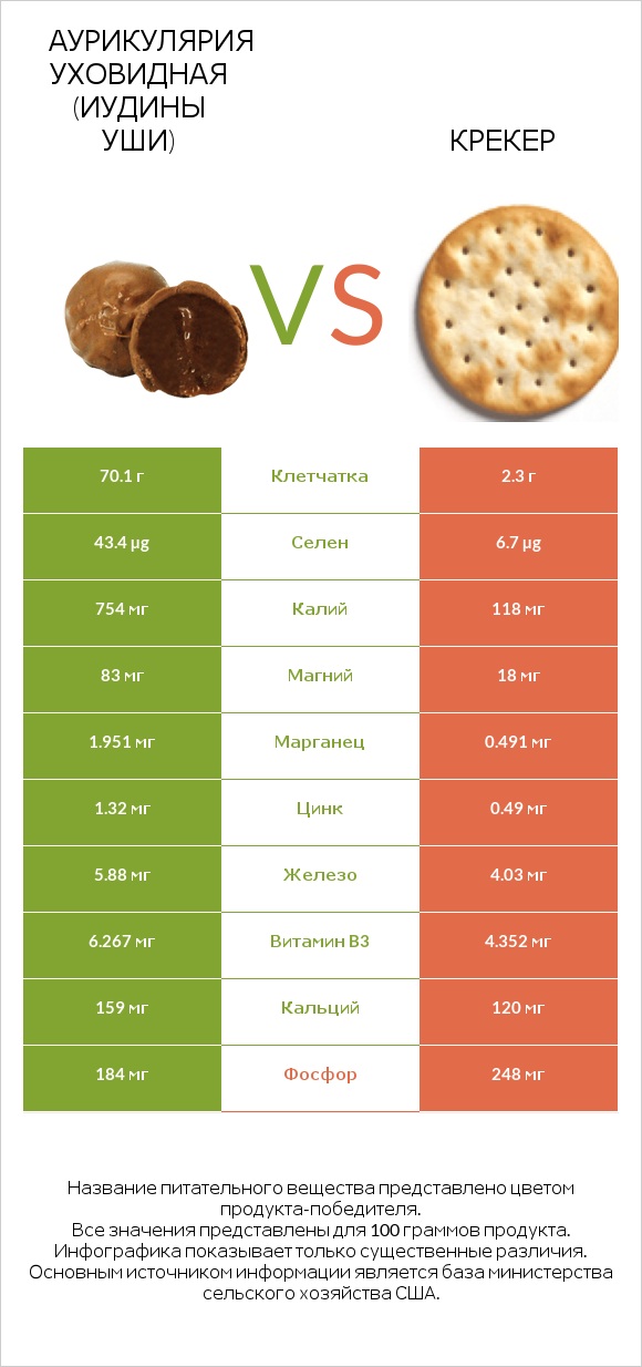 Аурикулярия уховидная (Иудины уши) vs Крекер infographic