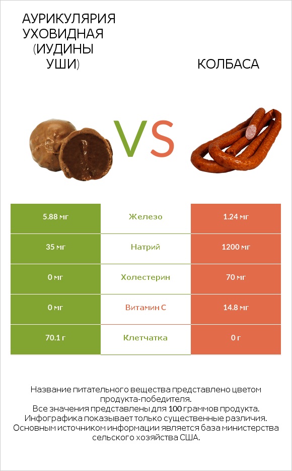 Аурикулярия уховидная (Иудины уши) vs Колбаса infographic