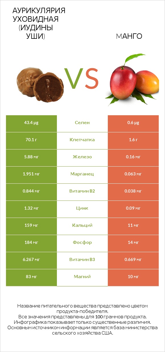 Аурикулярия уховидная (Иудины уши) vs Mанго infographic