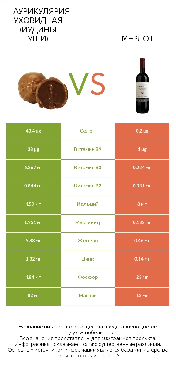 Аурикулярия уховидная (Иудины уши) vs Мерлот infographic