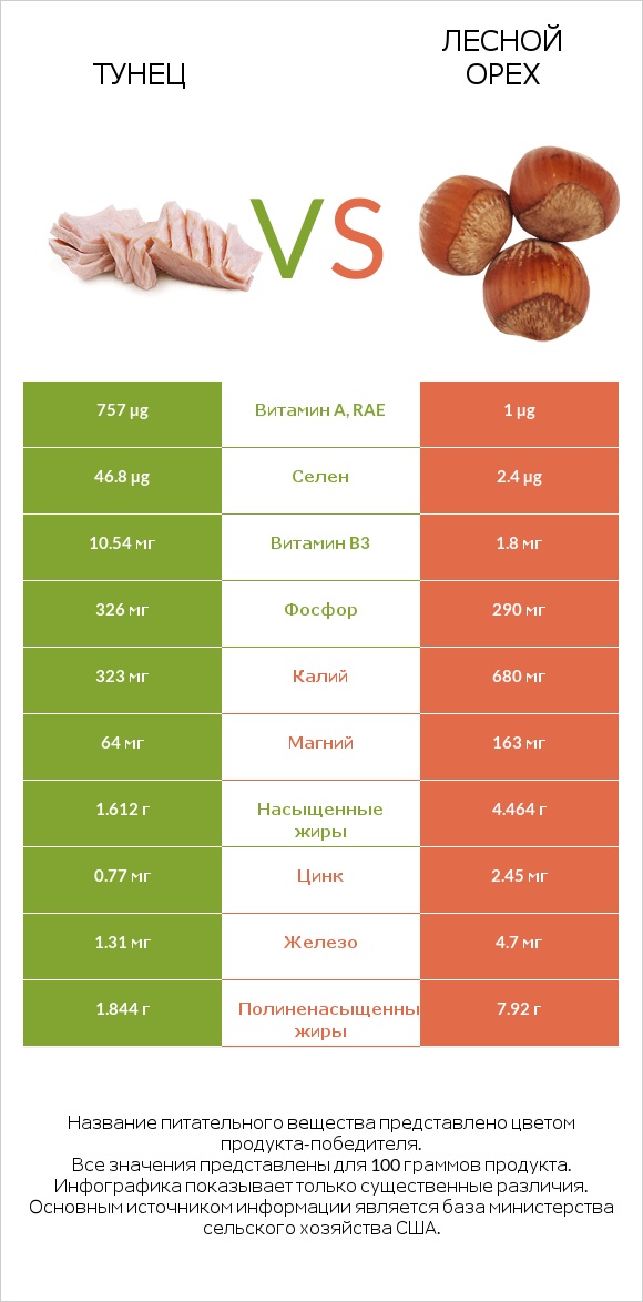 Тунец vs Лесной орех infographic