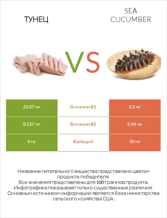 Тунец vs Sea cucumber infographic