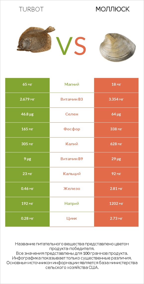 Turbot vs Моллюск infographic