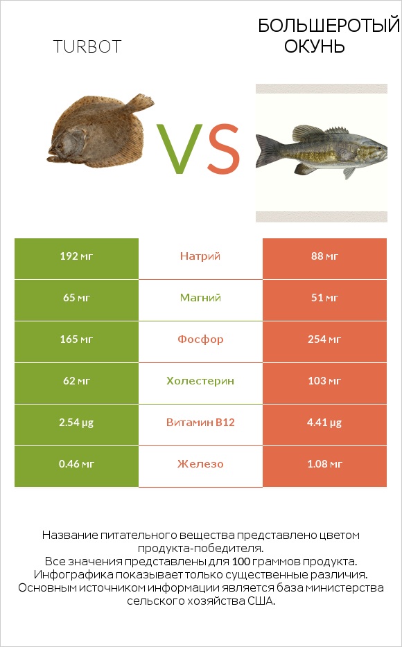 Turbot vs Большеротый окунь infographic