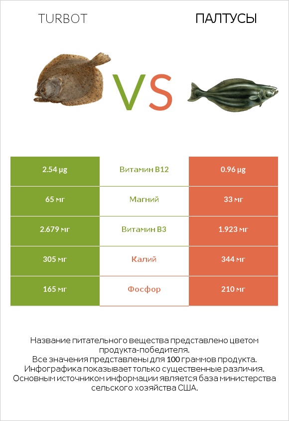 Turbot vs Палтусы infographic