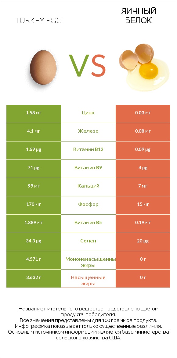 Turkey egg vs Яичный белок infographic