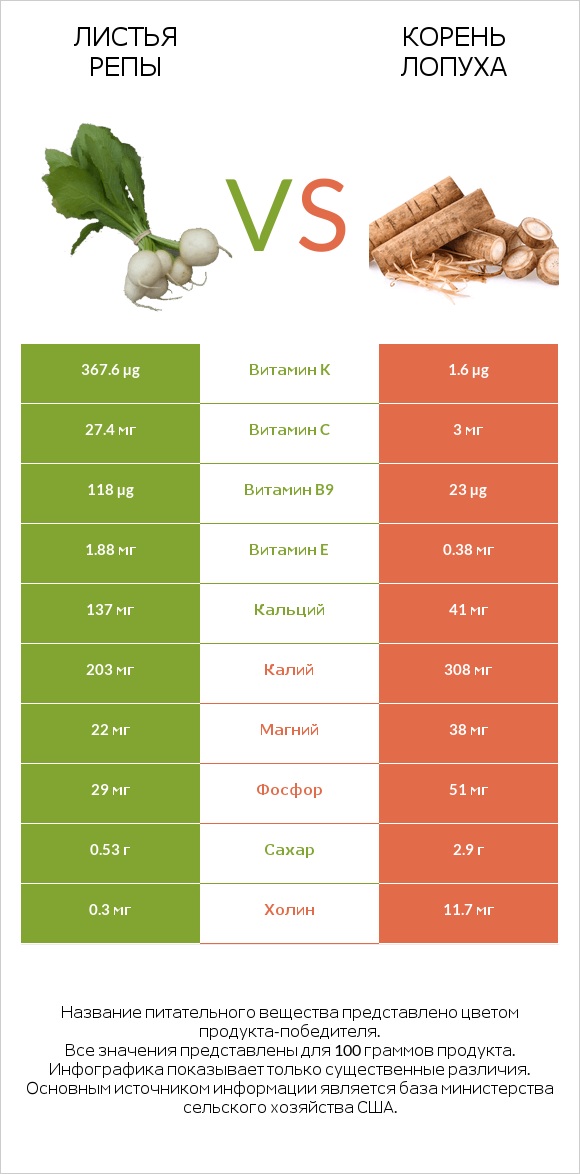 Turnip greens vs Burdock root infographic