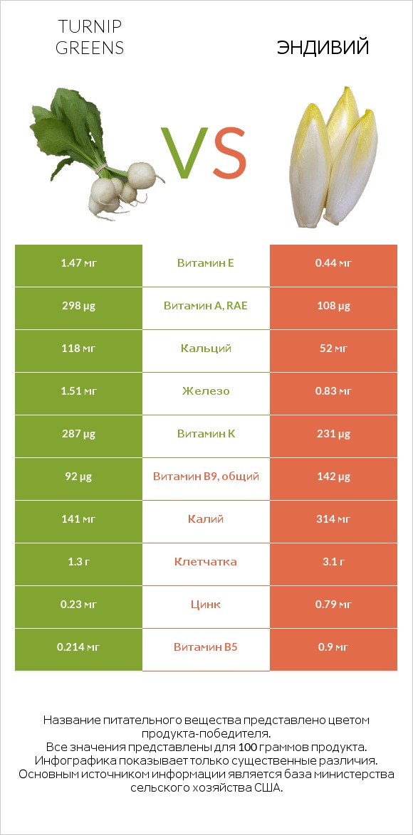 Turnip greens vs Эндивий infographic