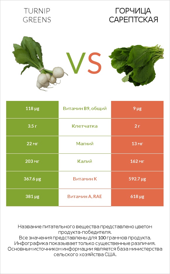 Turnip greens vs Горчица сарептская infographic