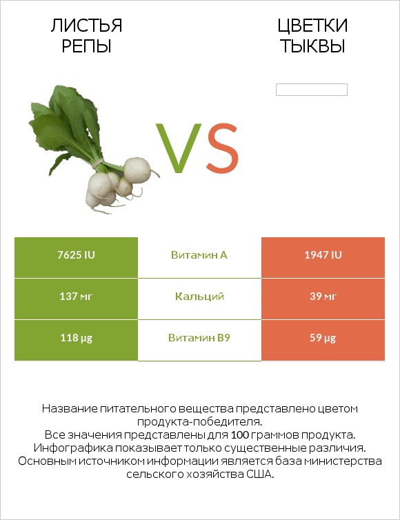 Turnip greens vs Pumpkin flowers infographic