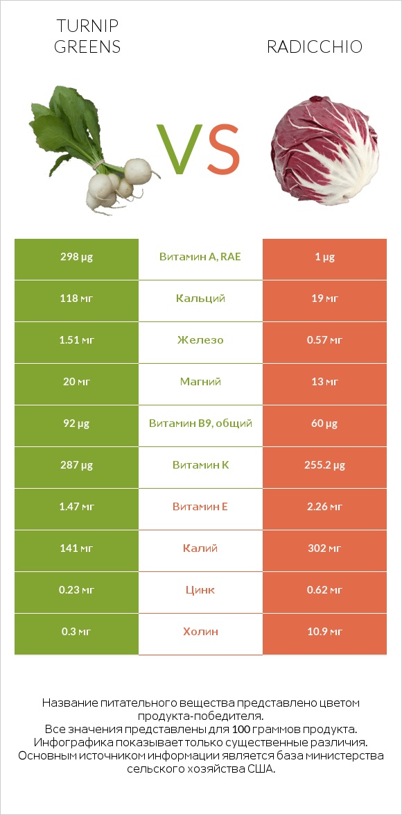 Turnip greens vs Radicchio infographic