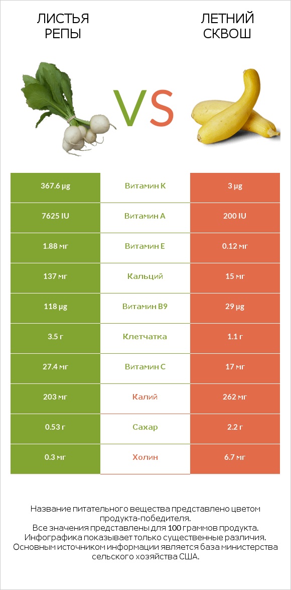 Листья репы vs Летний сквош infographic