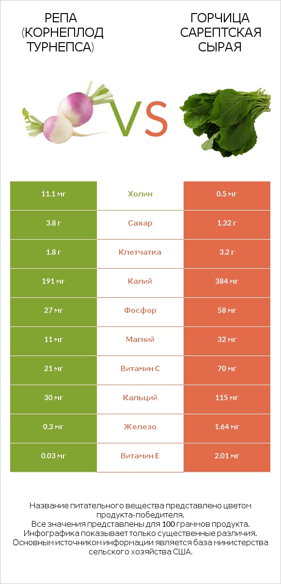 Репа (корнеплод турнепса) vs Горчица сарептская сырая infographic