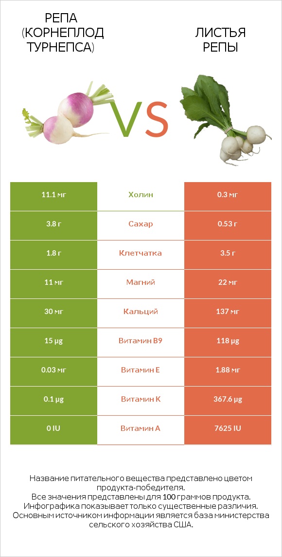 Турнепс (репа) vs Turnip greens infographic