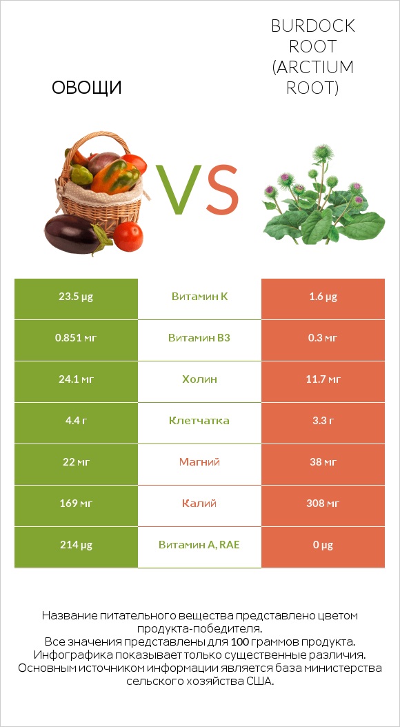 Овощи vs Burdock root infographic