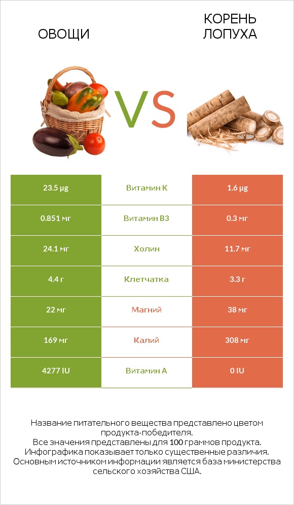 Овощи vs Burdock root infographic