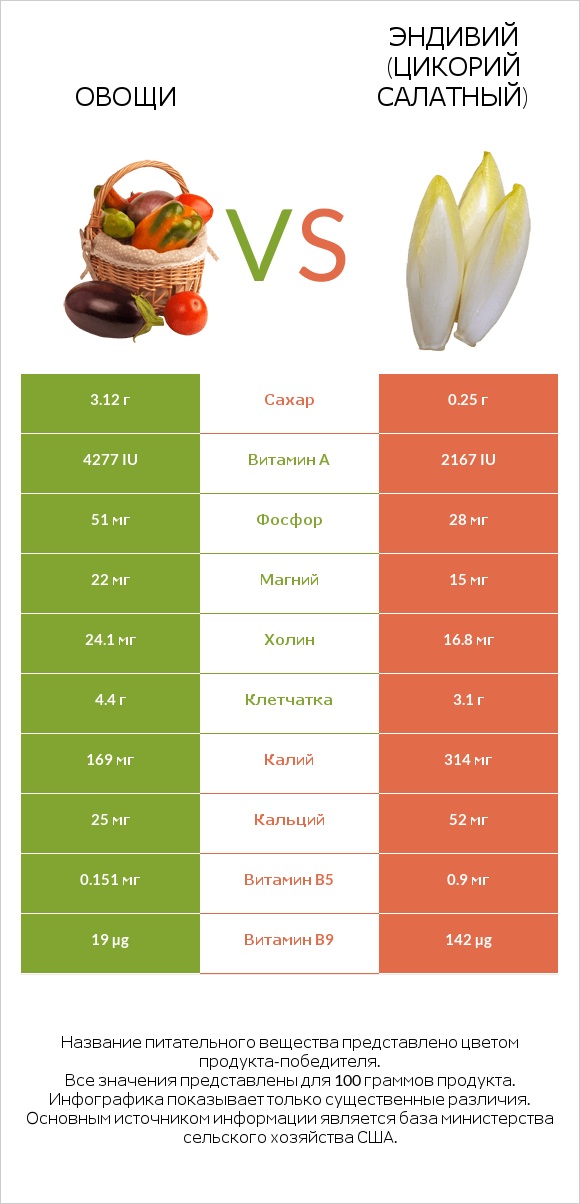 Овощи vs Эндивий infographic