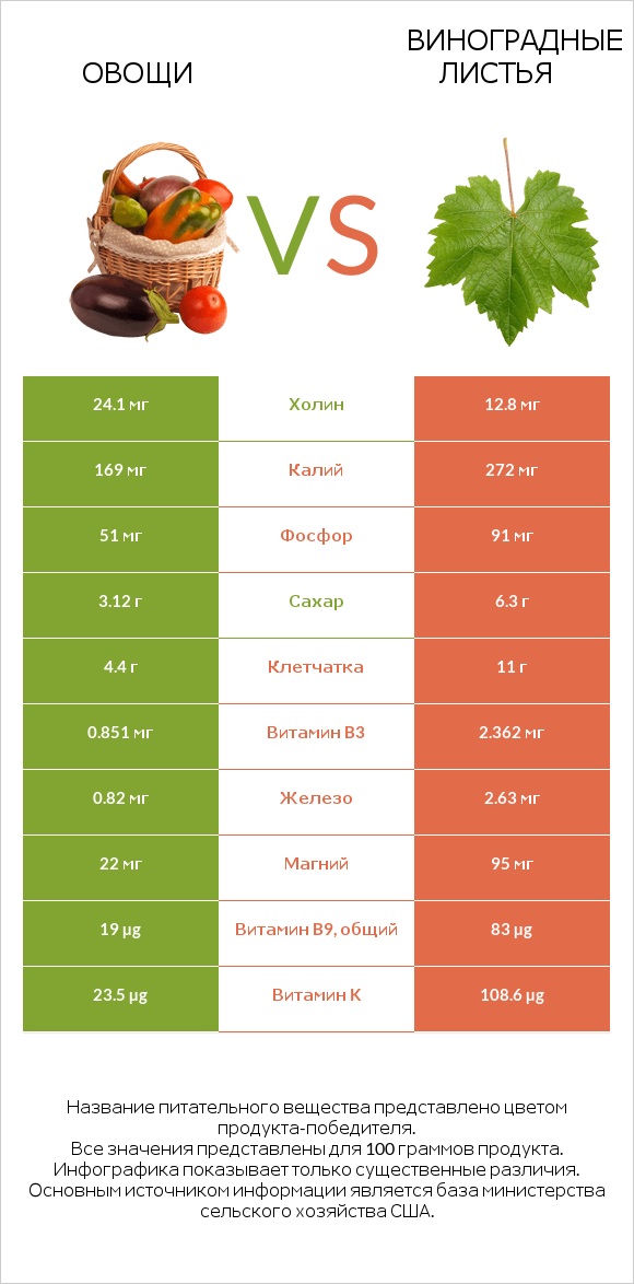 Овощи vs Виноградные листья infographic
