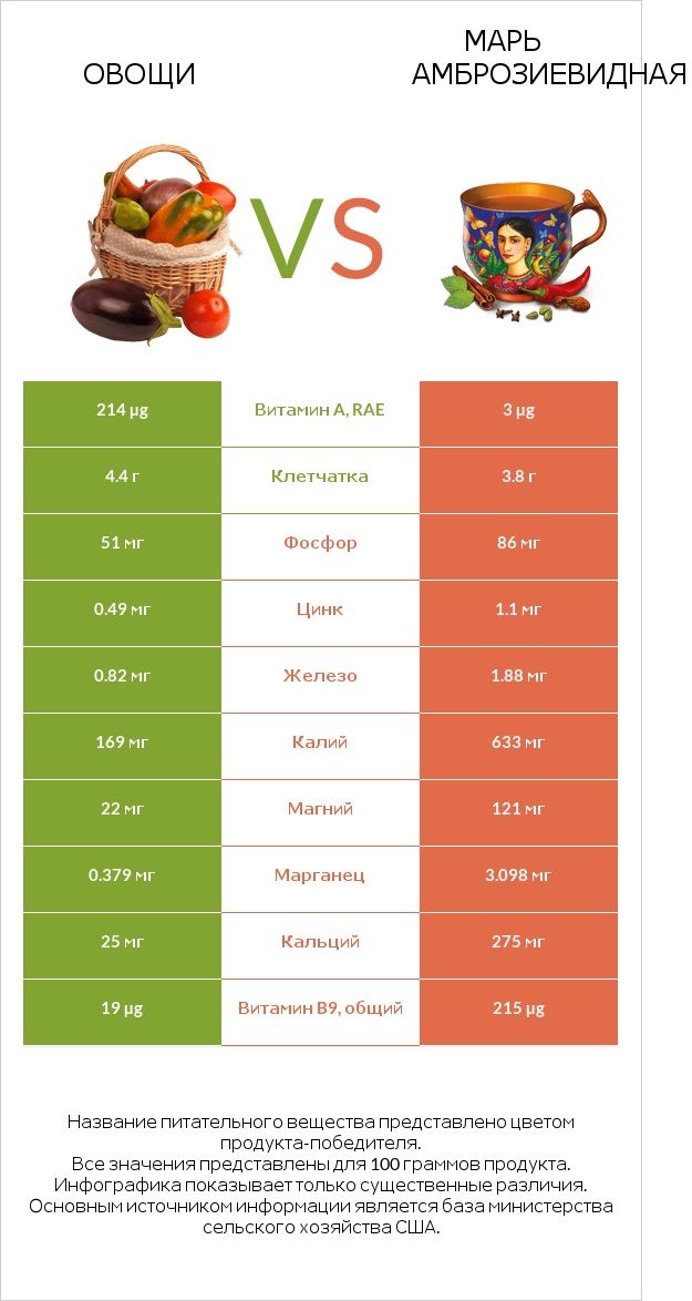 Овощи vs Марь амброзиевидная infographic