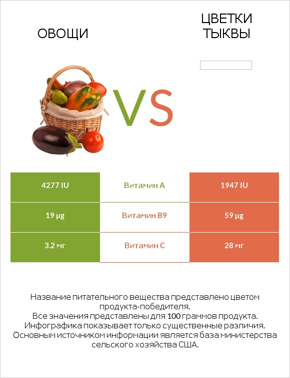 Овощи vs Цветки тыквы infographic