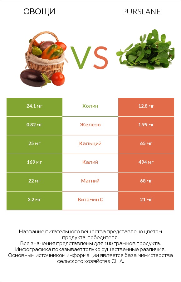 Овощи vs Purslane infographic