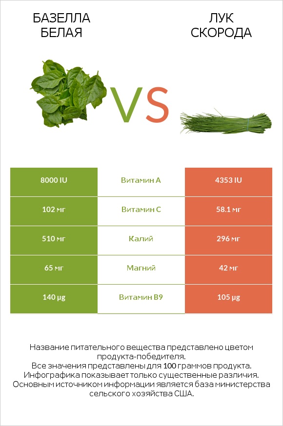 Vine spinach (basella) vs Лук скорода infographic