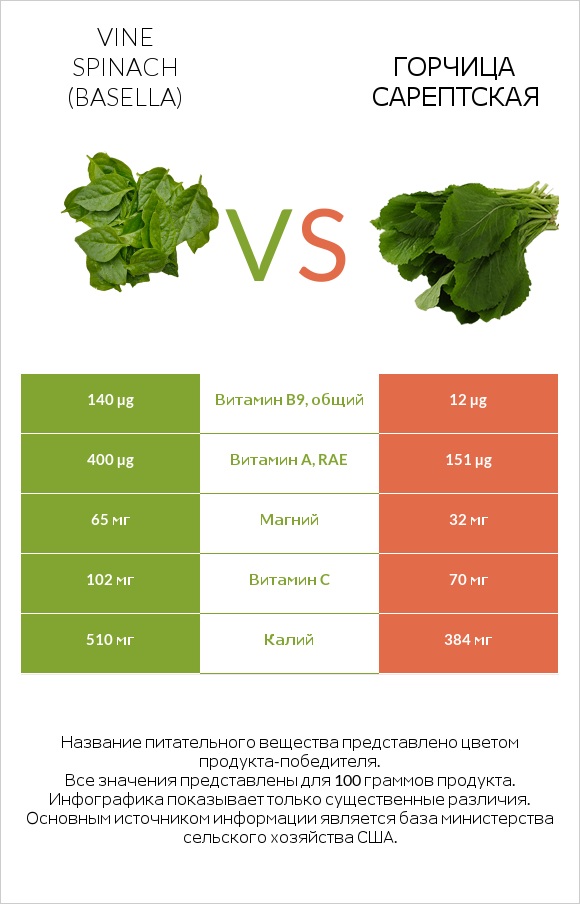 Vine spinach (basella) vs Горчица сарептская infographic