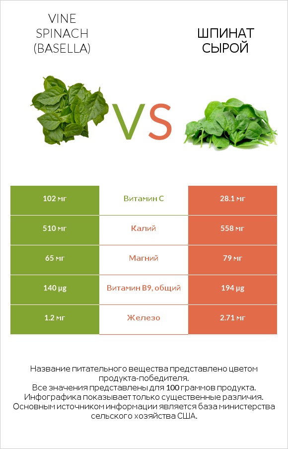 Vine spinach (basella) vs Шпинат сырой infographic