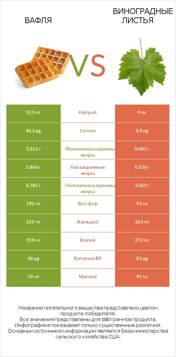 Вафля vs Виноградные листья infographic