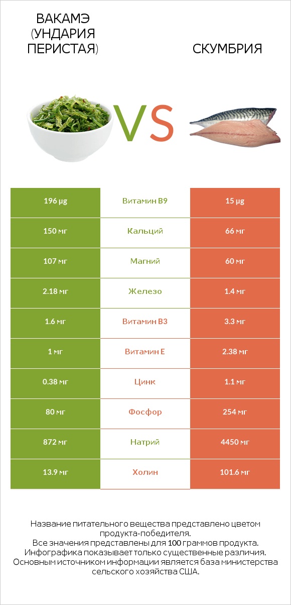 Вакамэ (ундария перистая) vs Скумбрия infographic