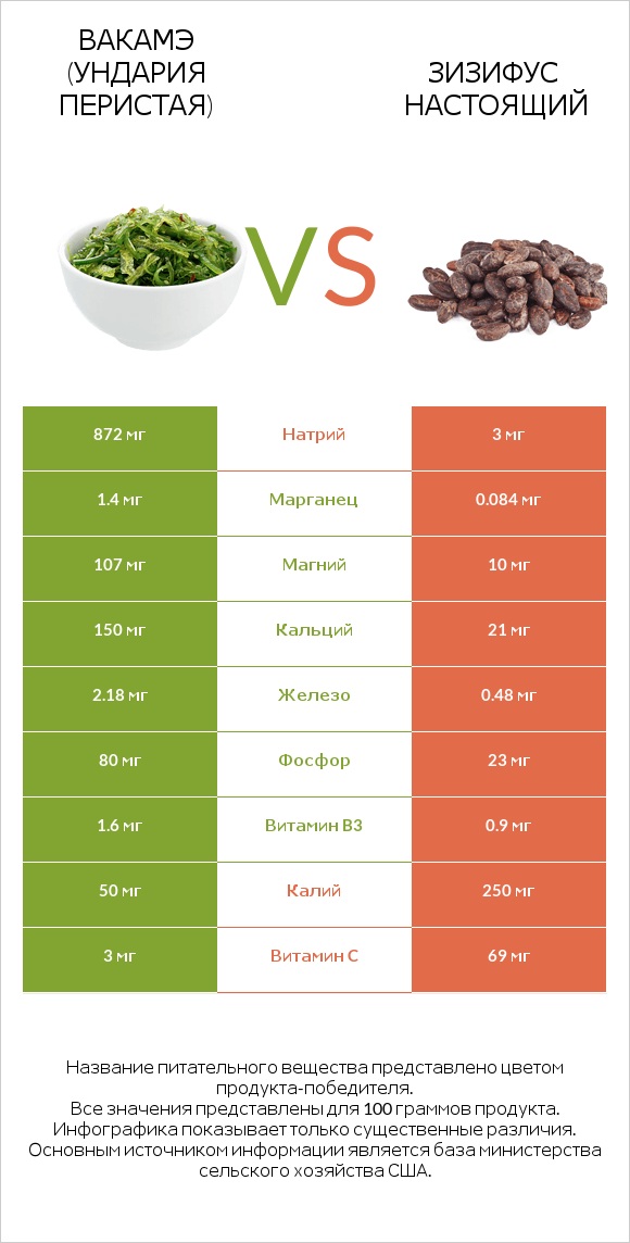 Вакамэ (ундария перистая) vs Зизифус настоящий infographic