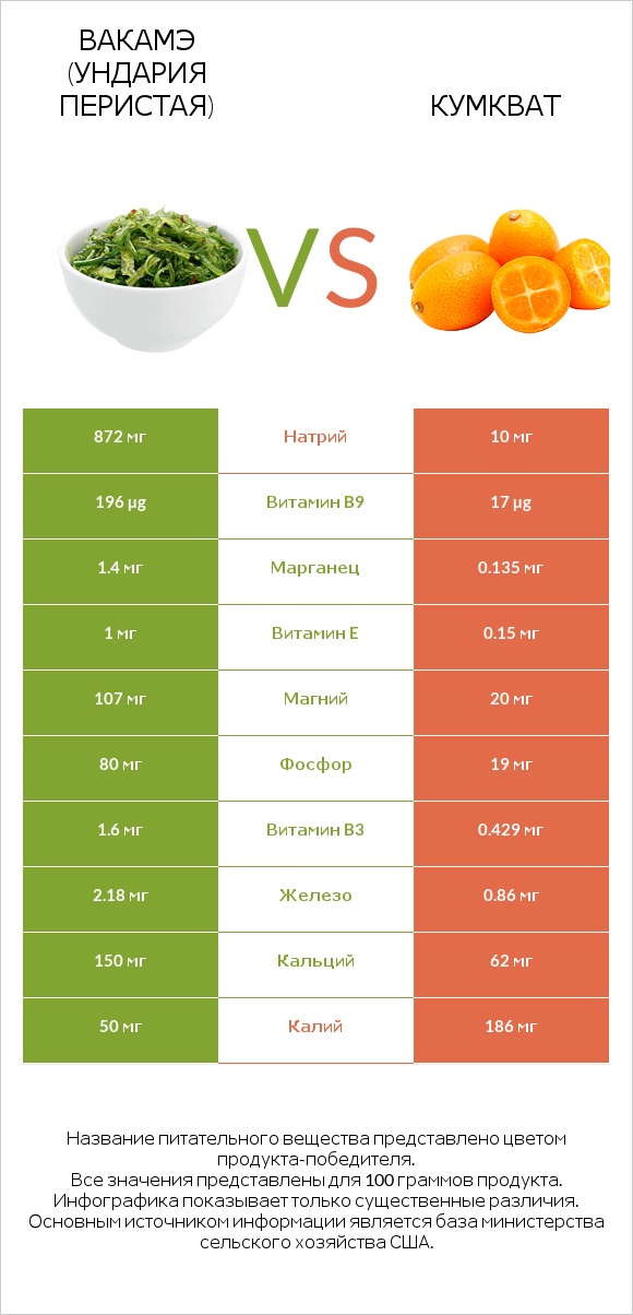 Вакамэ (ундария перистая) vs Кумкват infographic