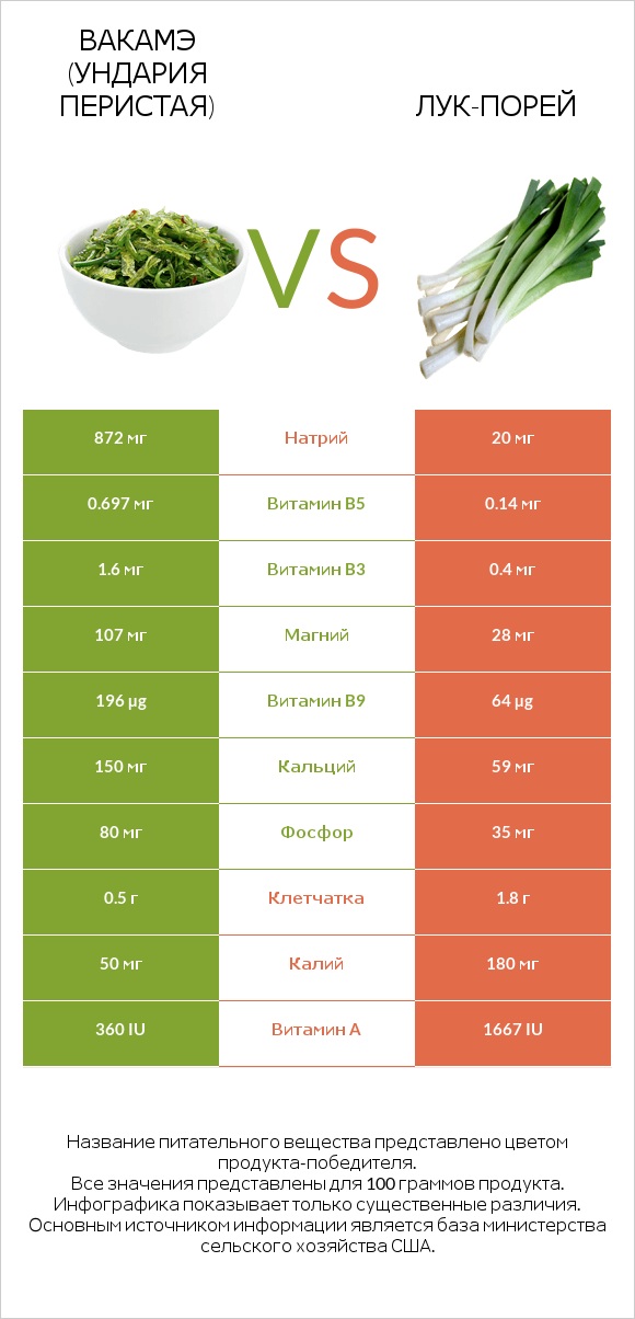 Вакамэ (ундария перистая) vs Лук-порей infographic
