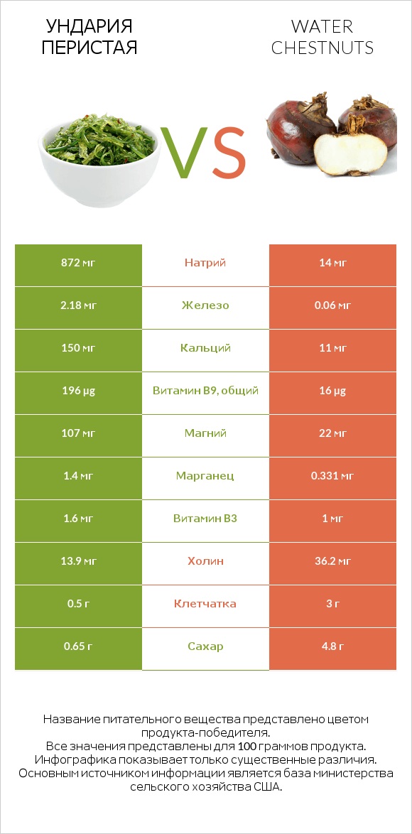 Ундария перистая vs Water chestnuts infographic