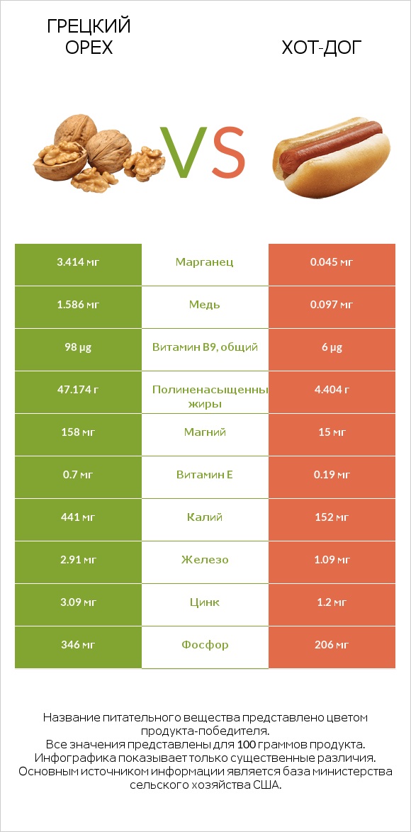 Грецкий орех vs Хот-дог infographic