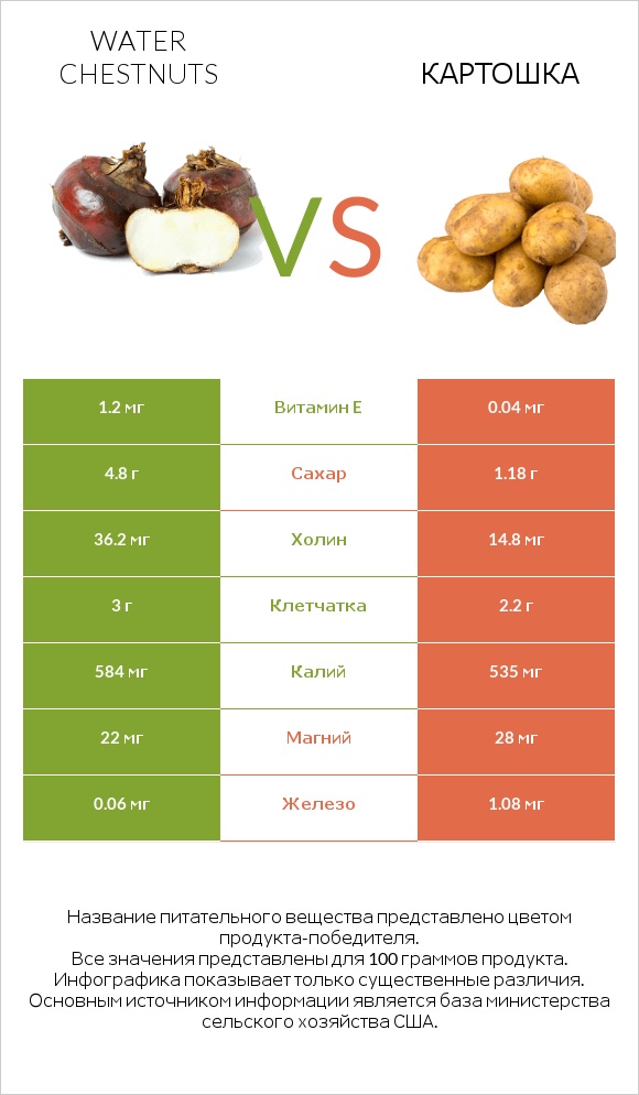 Water chestnuts vs Картошка infographic