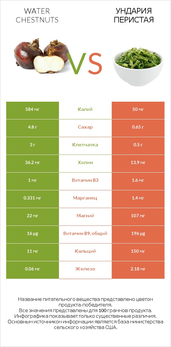 Water chestnuts vs Ундария перистая infographic