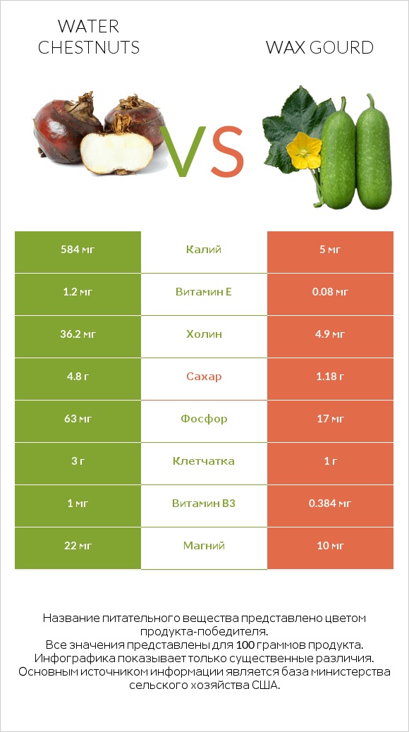 Water chestnuts vs Wax gourd infographic